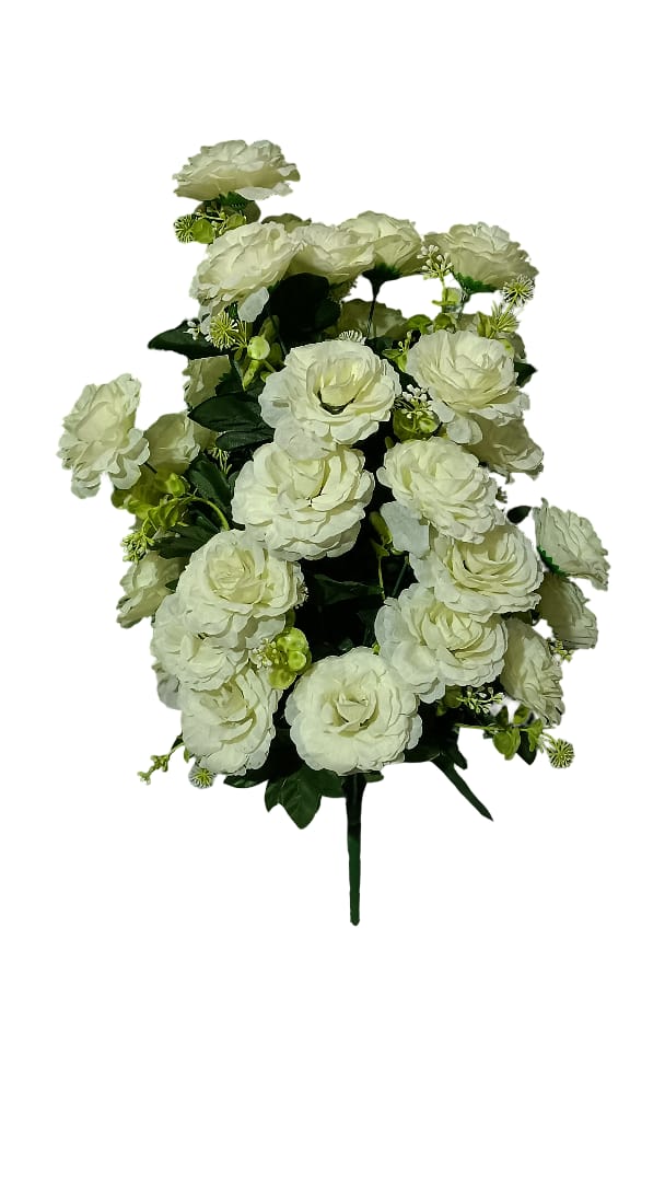 Elegant White Rose & Peony Artificial Flower Arrangement - Antique Black and Gold Decorative Vase Included