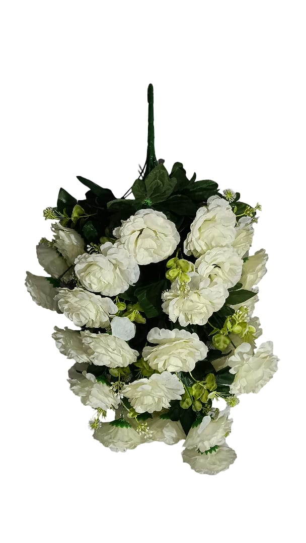Elegant White Rose & Peony Artificial Flower Arrangement - Antique Black and Gold Decorative Vase Included