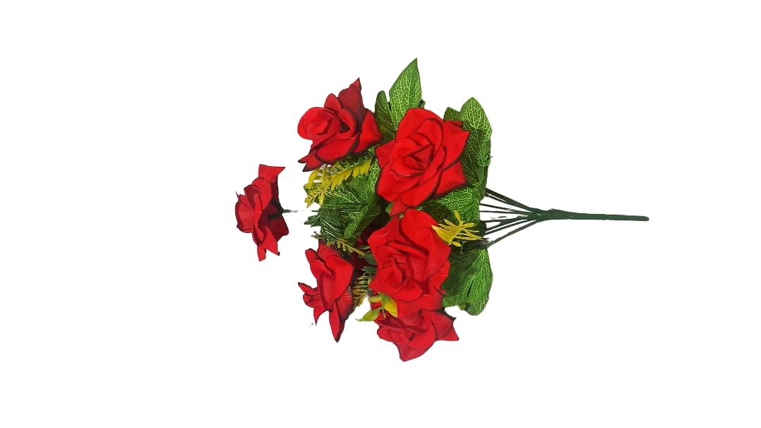 Beautiful Red Roses Artificial Flower Arrangement - With Pink Woven Basket Vase, For Home Decor